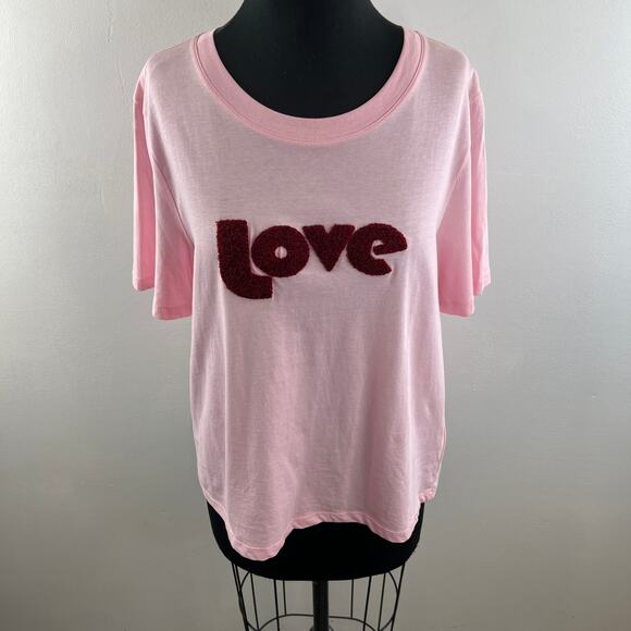 H&M "Love" T-Shirt Tee Top Shirt Pink Cotton Short Sleeve Crewneck Size M Medium - Picture 2 of 9